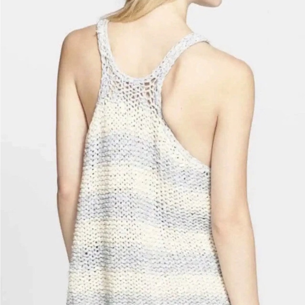 Free People Striped Knit Tank Top in Cream and Light Gray - Picture 2 of 6